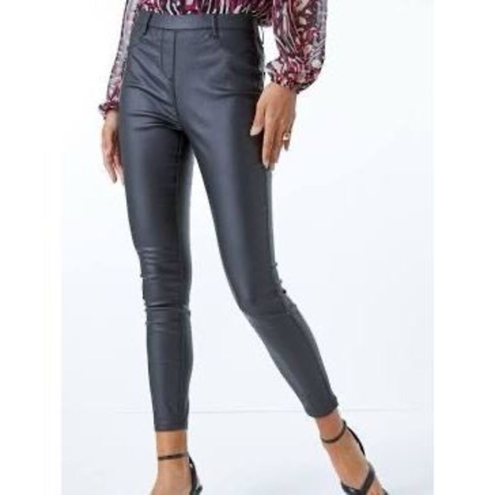 Next UK Petites Coated Black‎ Faux Leather Skinny Jeggings Stretch 2P